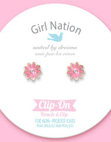 Girl Nation GN-J321s05c Boucles d'oreilles à clip en émail - Marguerite rose - Girl Nation vendu par Veille sur toi