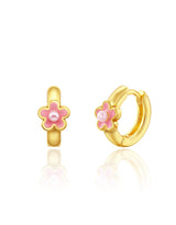 Girl Nation GN-J682E Boucles d'oreilles anneaux plaquées or 18 carats – Fleur rose et perle – Girl Nation vendu par Veille sur toi