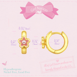 Girl Nation GN-J682E Boucles d'oreilles anneaux plaquées or 18 carats – Fleur rose et perle – Girl Nation vendu par Veille sur toi