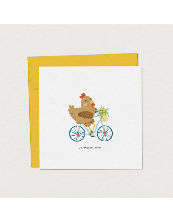 Mimosa Design Carte de souhaits - Poulette à bicyclette - Mimosa Design vendu par Veille sur toi