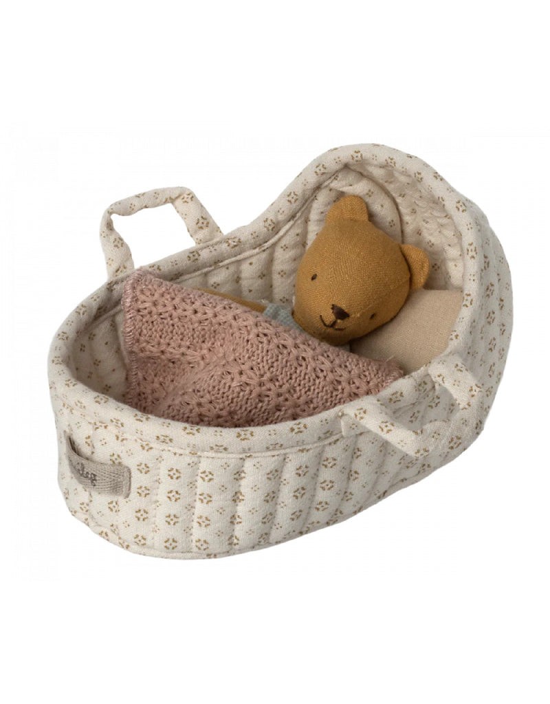 Cream / ochre flower carry cot and pink blanket for rabbit - Maileg