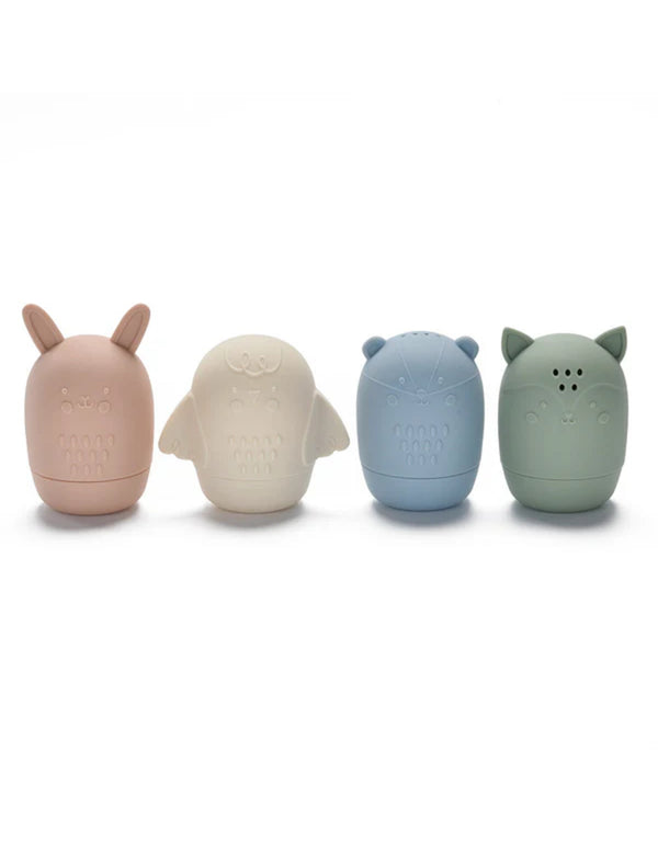 Jouet de bain animaux en silicone - Rose/Sable/Feuille/Bleu - Noüka