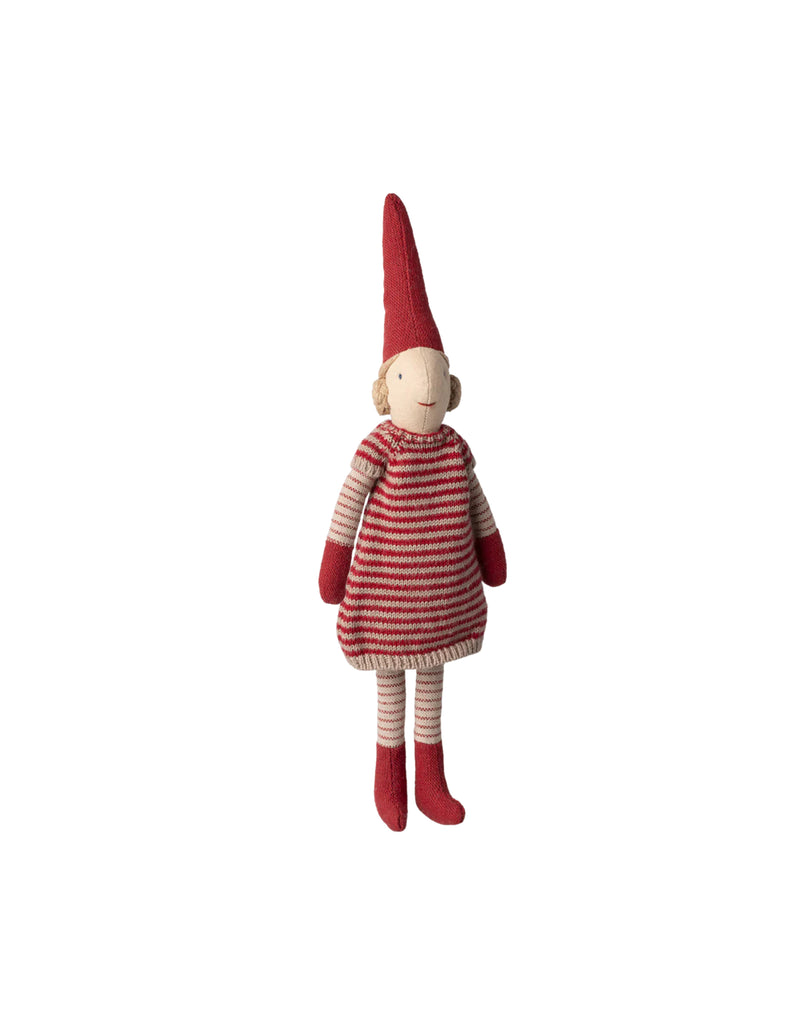 Poupée Pixie fille de taille 1 avec robe en tricot rouge rayée - Maileg