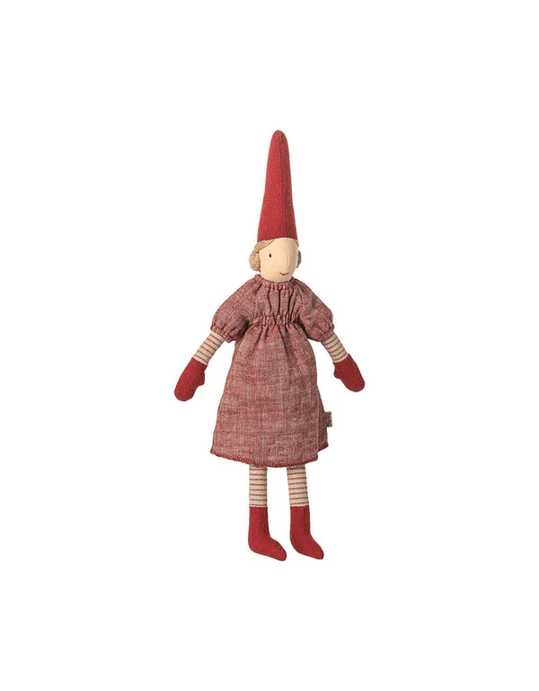 Poupée Pixie de taille 2 fille avec une robe rouge - Maileg