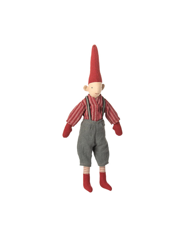 Poupée Pixie de taille 2 garçon avec chemise rouge - Maileg