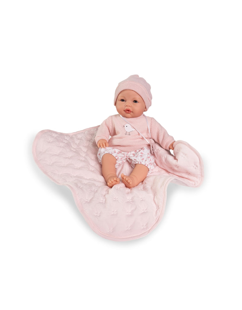 Poupée Bimba 37 cm - Poupée qui pleure avec sa couverture matelassée - Antonio Juan