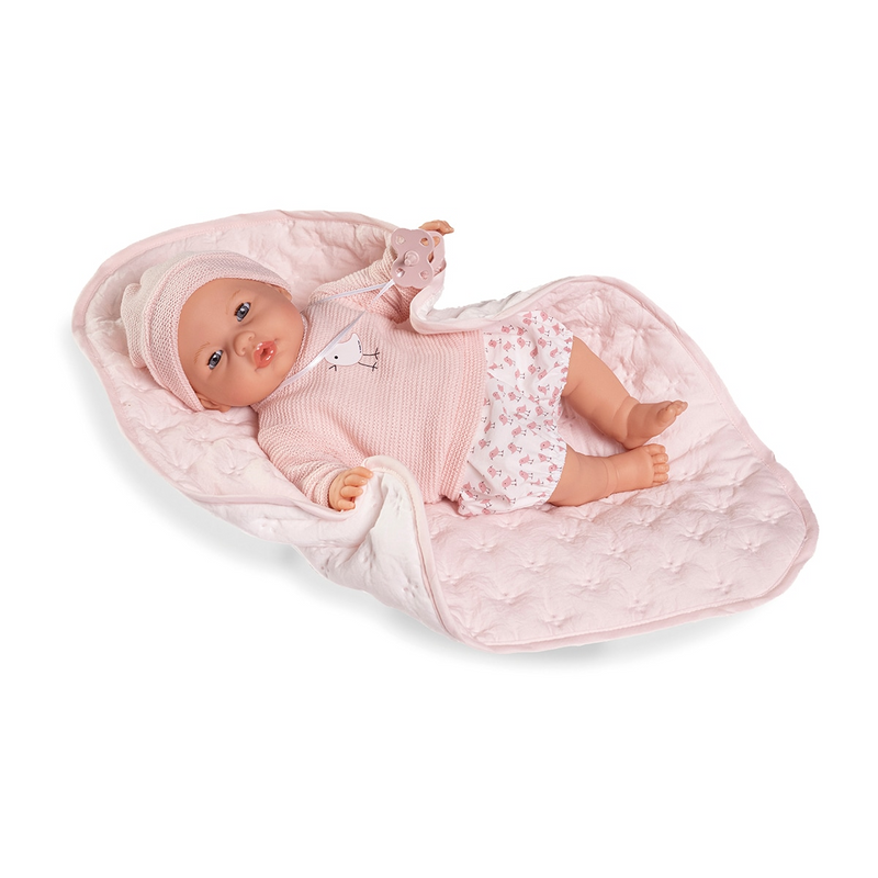 Poupée Bimba 37 cm - Poupée qui pleure avec sa couverture matelassée - Antonio Juan