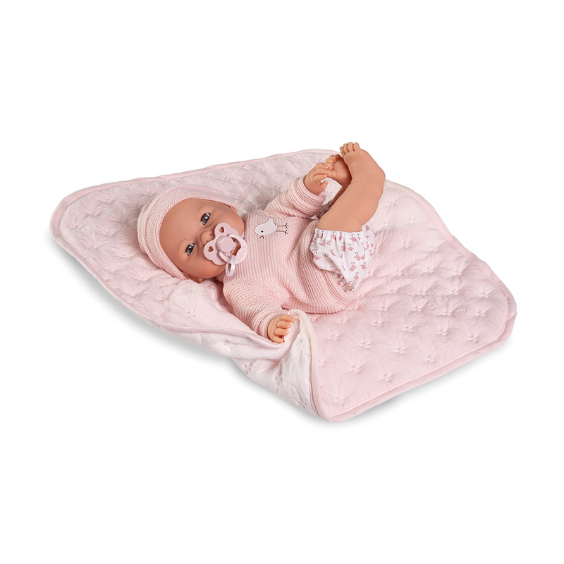 Poupée Bimba 37 cm - Poupée qui pleure avec sa couverture matelassée - Antonio Juan