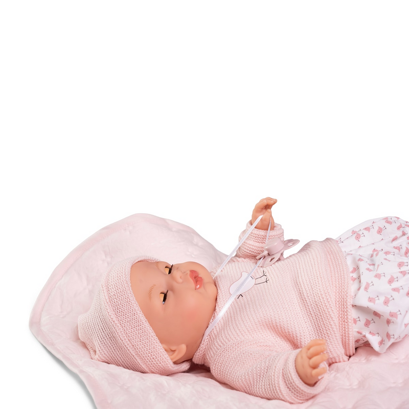 Poupée Bimba 37 cm - Poupée qui pleure avec sa couverture matelassée - Antonio Juan