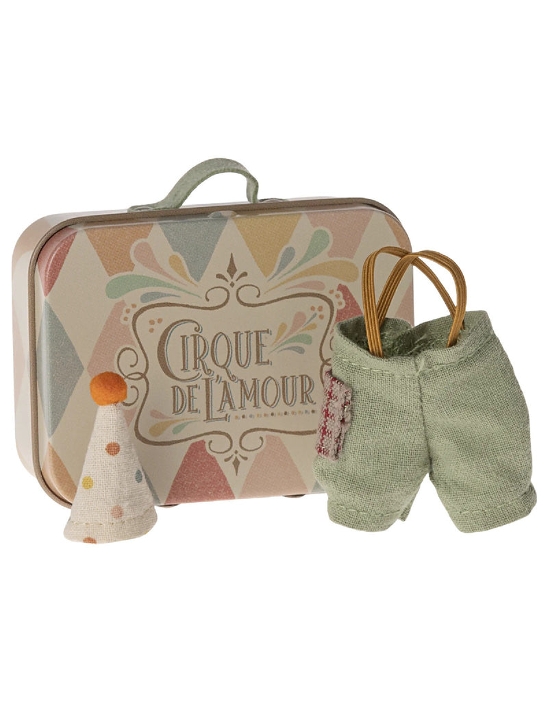 Vêtement pour petit frère souris - Déguisement de clown dans une petite valise - Maileg