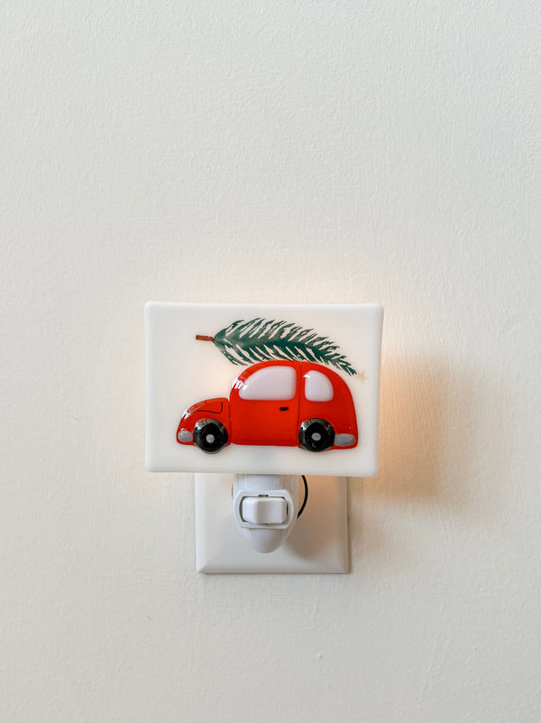 Veilleuse en verre fusionné de Noël pour chambre d'enfant - voiture avec sapin de Noël - Veille sur toi