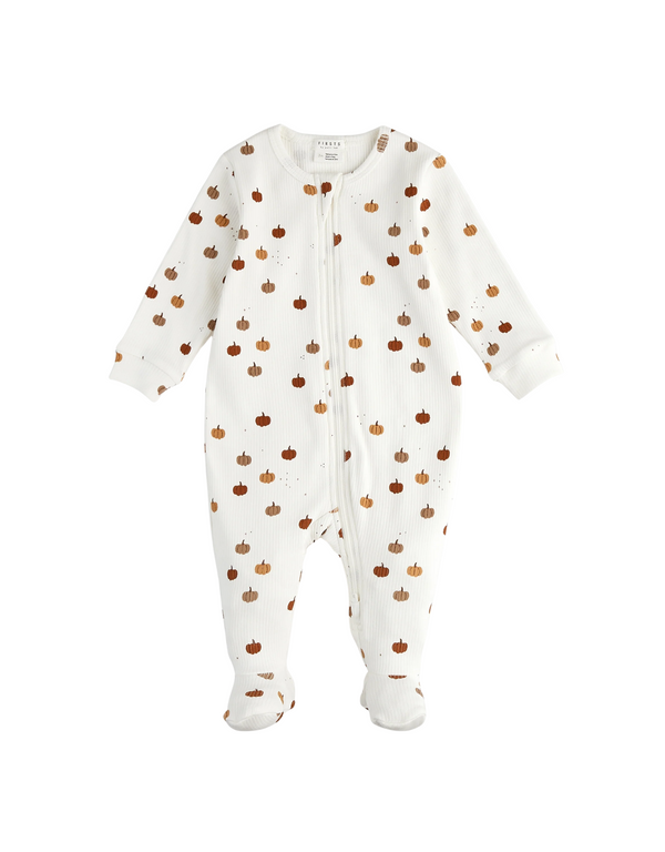 Pyjama à pattes côtelé pour bébé avec motifs de citrouille - Petit Lem | Veille sur toi