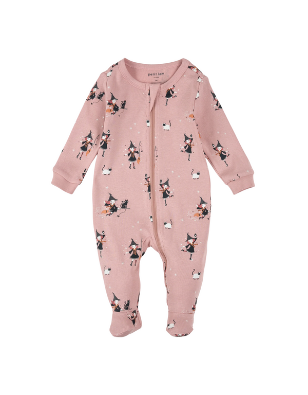Pyjama à pattes pour bébé avec motifs de sorcières qui brillent dans le noir - petit Lem | Veille sur toi