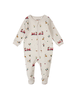 Dormeuse - pyjama à pattes en coton biologique aux motifs Atelier du Père Noël - Petit Lem | Veille sur toi