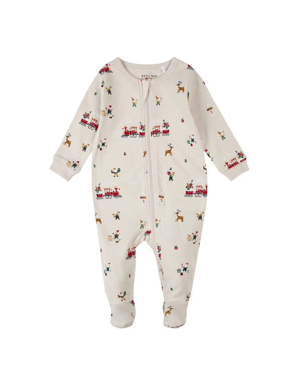 Dormeuse - pyjama à pattes en coton biologique aux motifs Atelier du Père Noël - Petit Lem | Veille sur toi