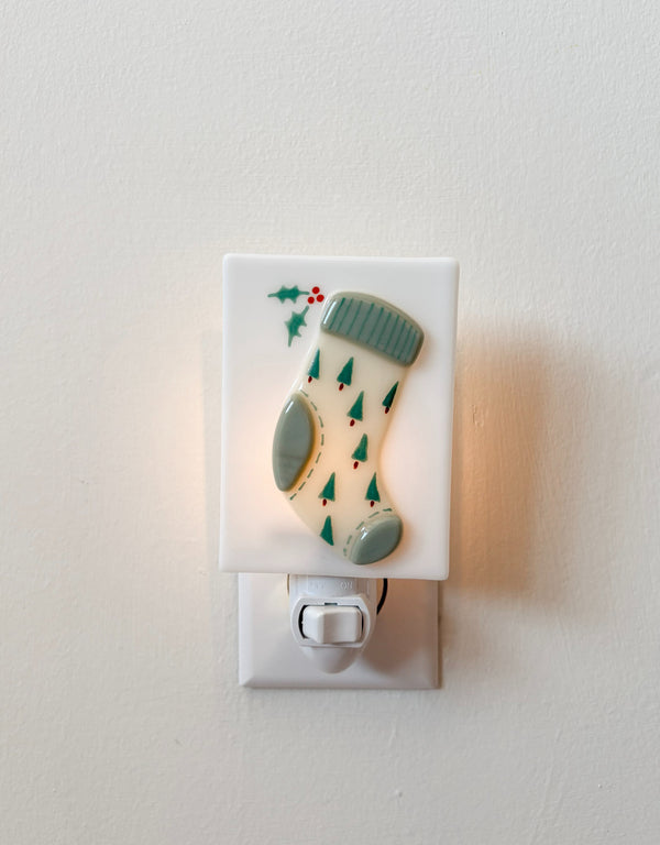 Veilleuse en verre fusionné de Noël - Bas de Noël - Veille sur toi