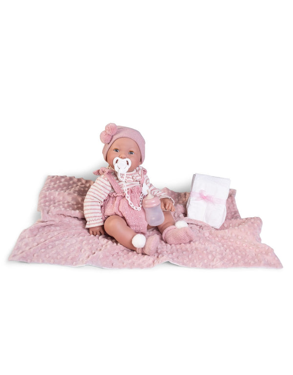Poupée Mia 42 cm - Poupée nouveau-née qui fait pipi avec couverture et accessoires - Antonio Juan