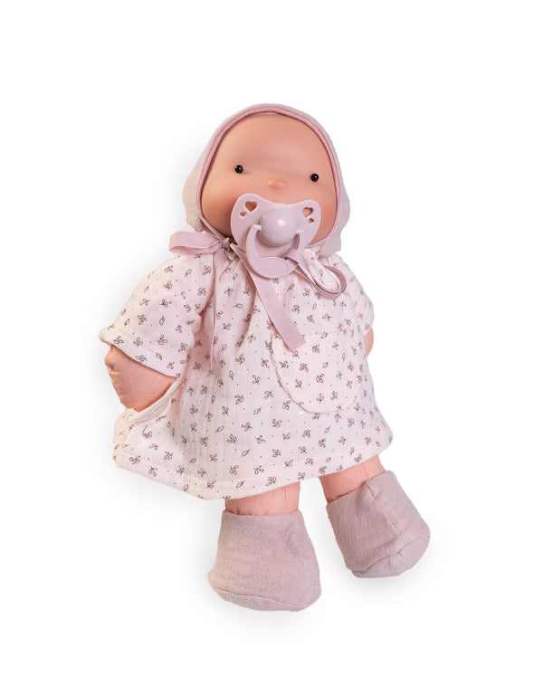 Poupée biologique Ariel 26 cm - Motif floral rose avec capuche - Antonio Juan