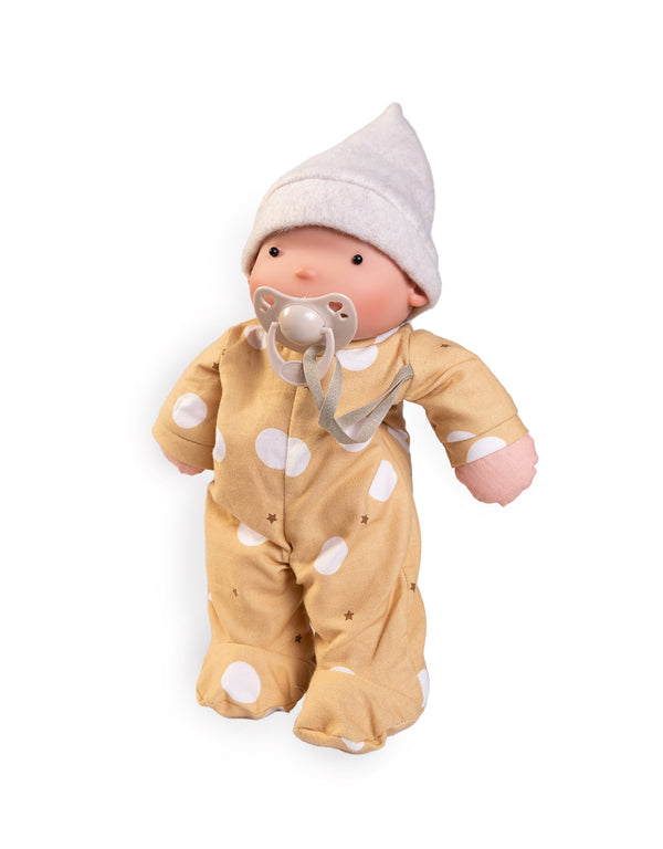 Poupée biologique Ariel 26 cm - Pyjama moutarde avec petit chapeau - Antonio Juan