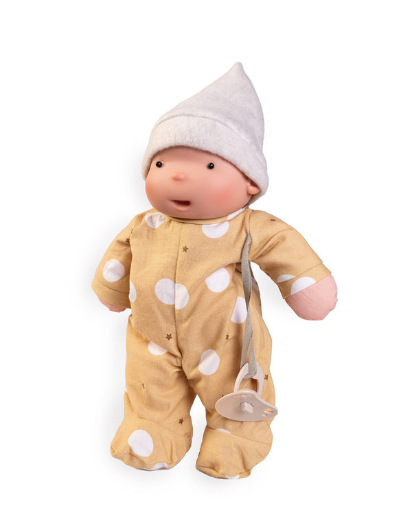 Poupée biologique Ariel 26 cm - Pyjama moutarde avec petit chapeau - Antonio Juan