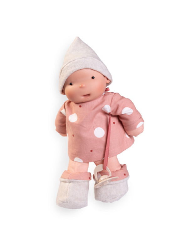 Poupée biologique Ariel 26 cm - Robe à pois avec petit chapeau - Antonio Juan