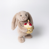 Peluche - Lapin Bashful beige avec gâteau d'anniversaire - Jellycat