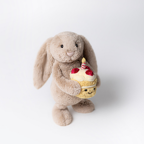 Peluche - Lapin Bashful beige avec gâteau d'anniversaire - Jellycat