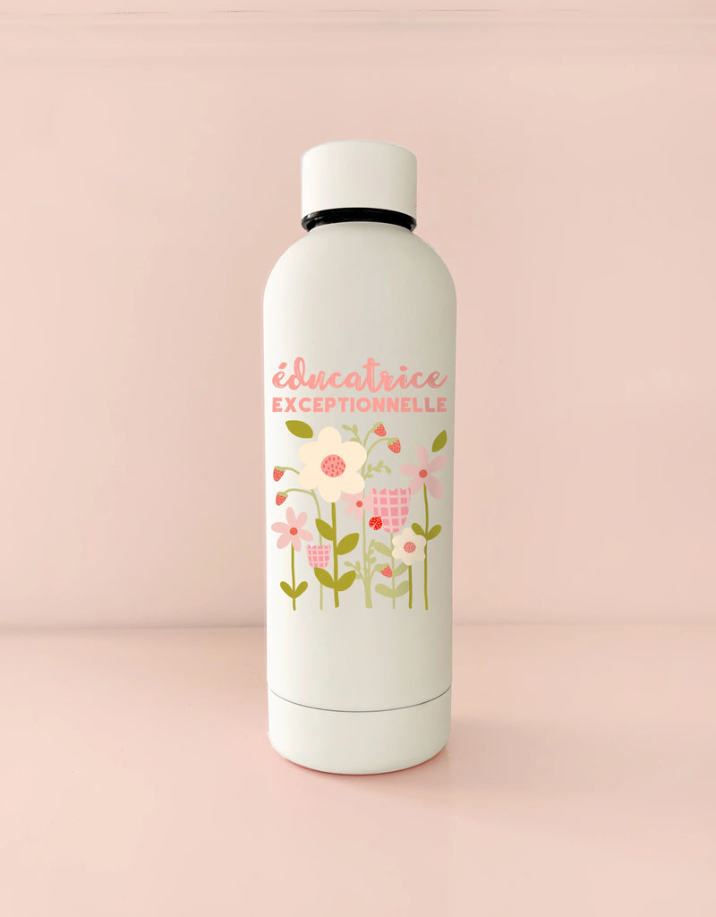 Bouteille isotherme en acier inoxydable de couleur crème avec écriture éducatrice exceptionnelle - Mömy | Veille sur toi