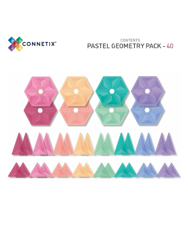 Ensemble géométrique de 40 pièces - Pastel - Connetix