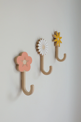 Wooden hook - White flower - Abricotine