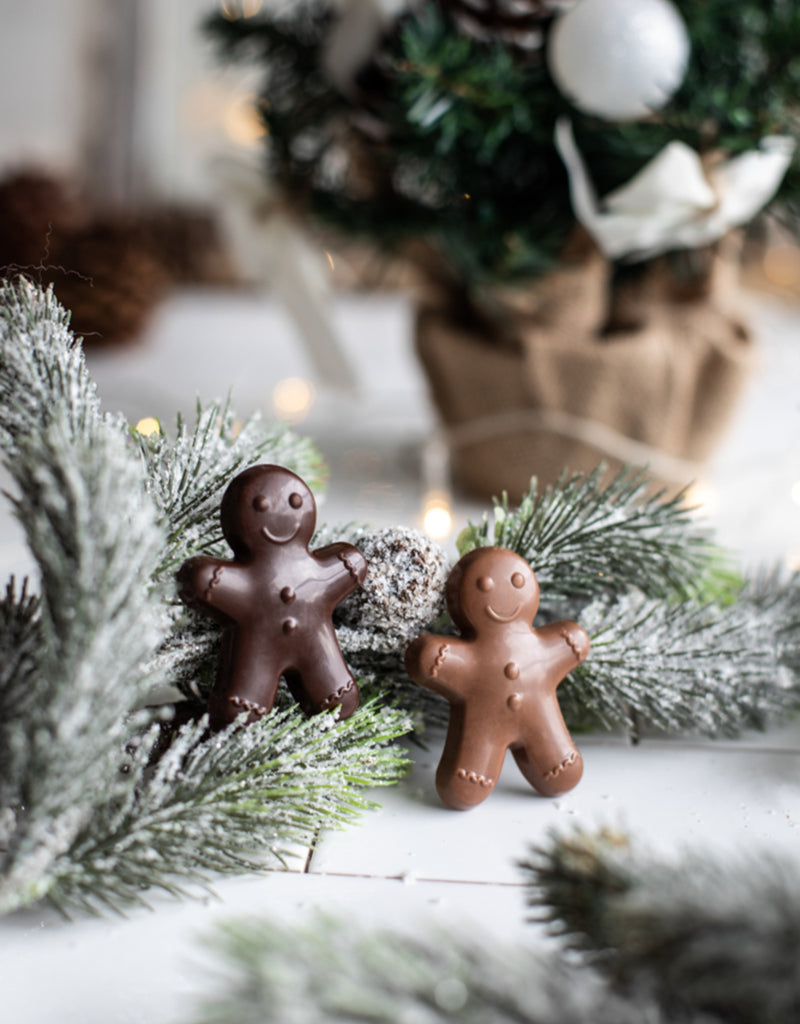 Duo de chocolat noir et lait en forme de bonhomme en pain d'épices - Choco Chocolat | Veille sur toi
