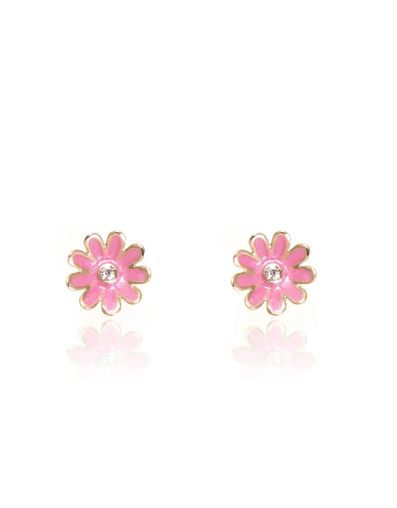 Boucles d'oreilles en émail pour enfant - Marguerite rose - Girl nation