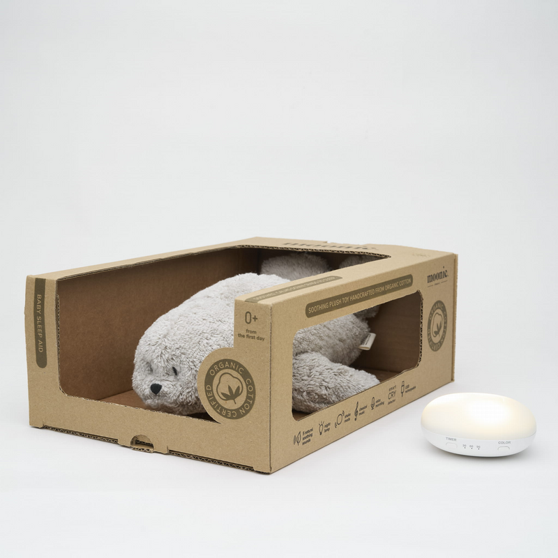 Peluche Sonore en Coton Biologique avec Veilleuse 2.0 - Phoque gris - Moonie