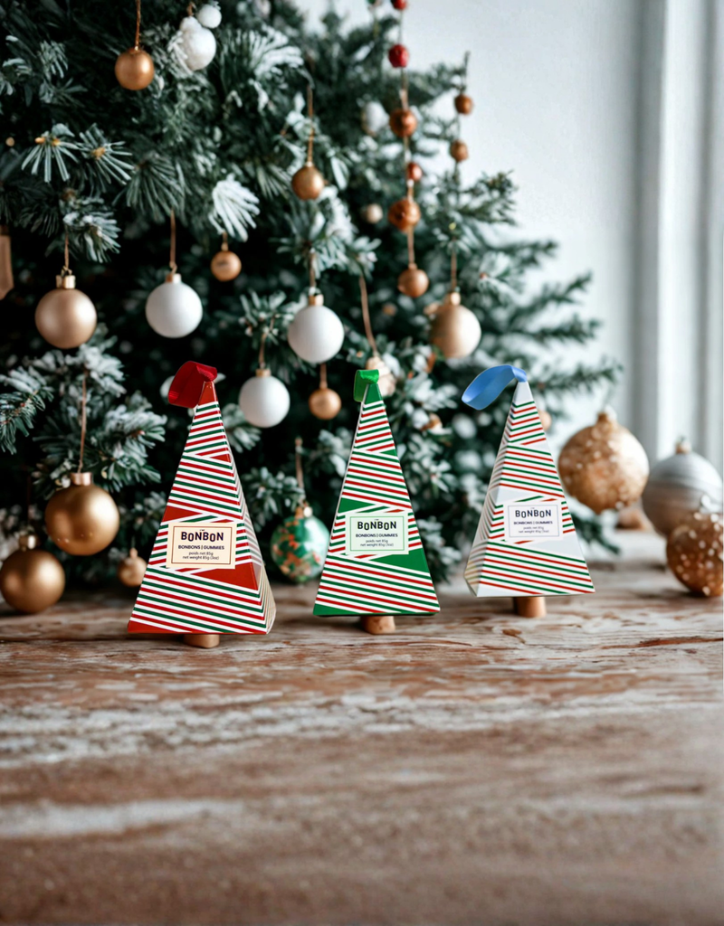 Trio d'ornements de Noël en forme de sapin remplis de bonbons - La boîte à bonbons | Veille sur toi