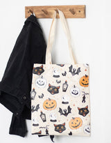 Sac fourre-tout en polycoton - Chat effrayant et citrouille -  Something Different