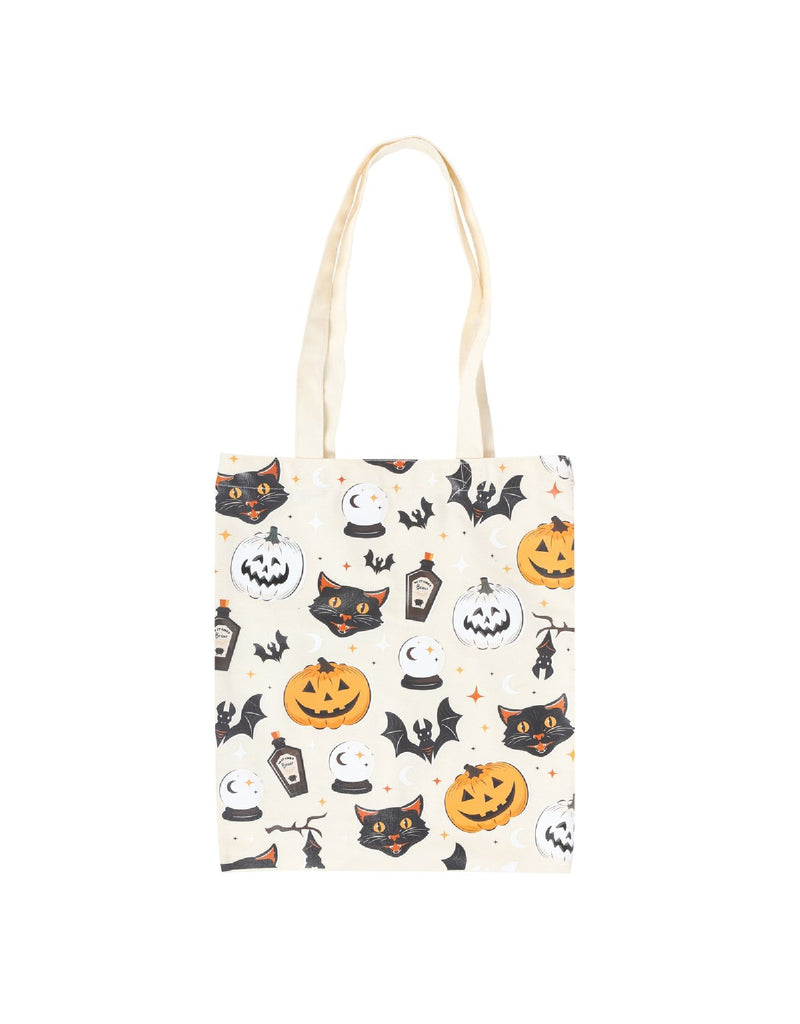 Sac fourre-tout en polycoton - Chat effrayant et citrouille -  Something Different