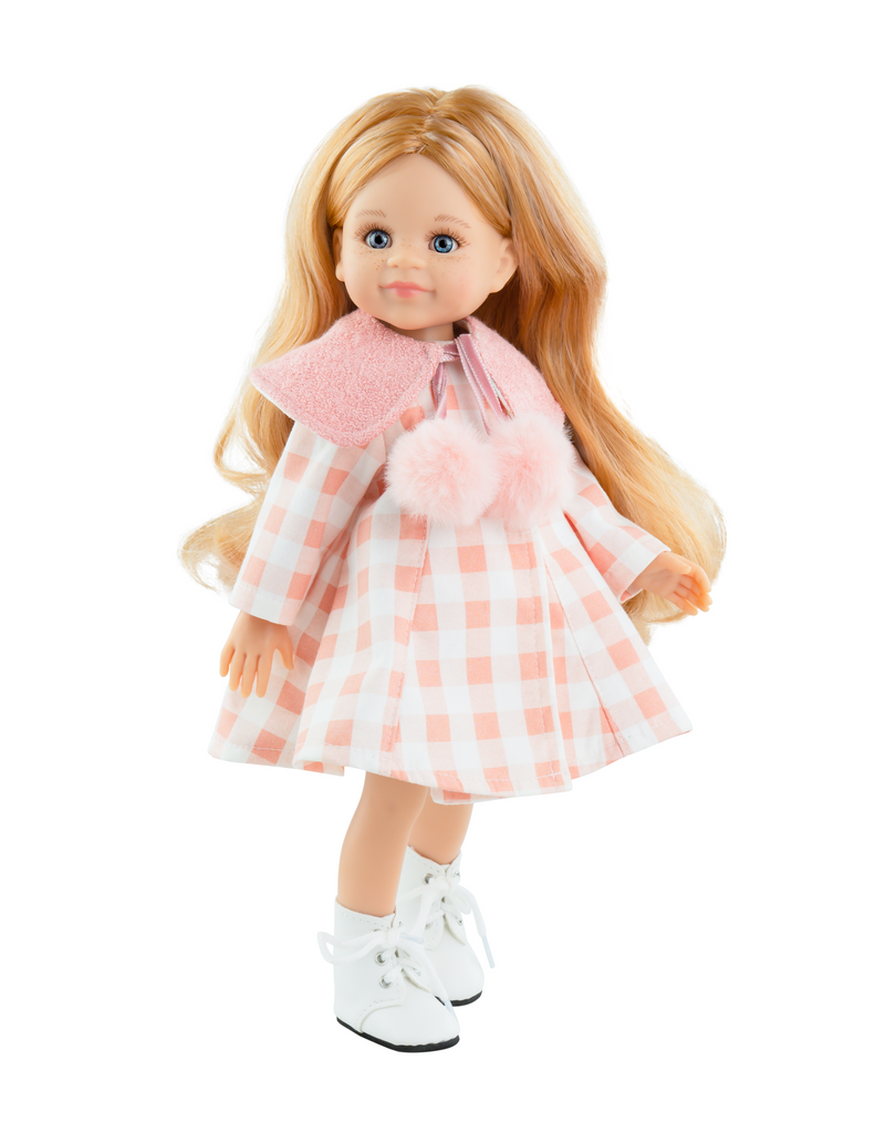 LAS AMIGAS DOLL - CONNIE WHITE DRESS WITH PINK CHECK AND TASSEL COLLAR - PAOLA REINA