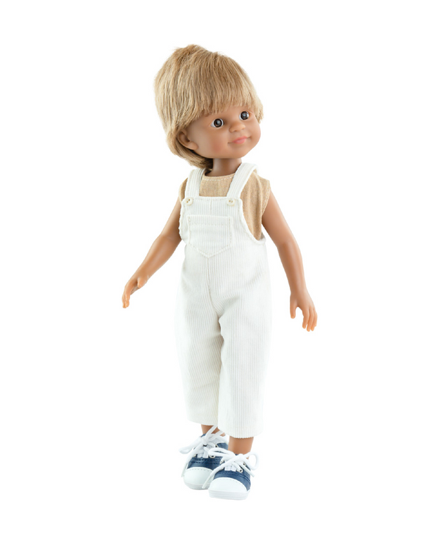 LAS AMIGAS DOLL - MARTIN IN WHITE OVERALLS AND BEIGE SWEATER - PAOLA REINA