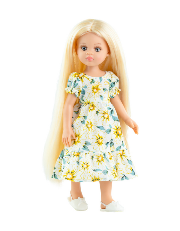 LAS AMIGAS DOLL - LAURA DRESS WITH WHITE AND YELLOW FLOWERS - PAOLA REINA