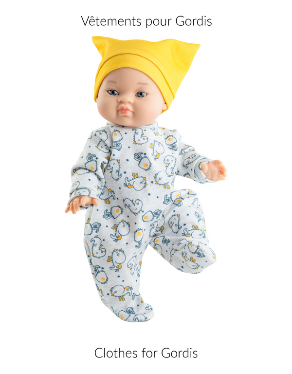 Vêtement pour poupée Gordis - Pyjama dinosaure et bonnet jaune - Paola Reina