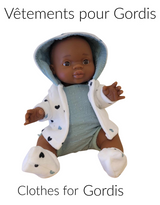 GORDIS DOLL CLOTHES - BLUE ROMPER AND WHITE JACKET WITH DOTS - PAOLA REINA