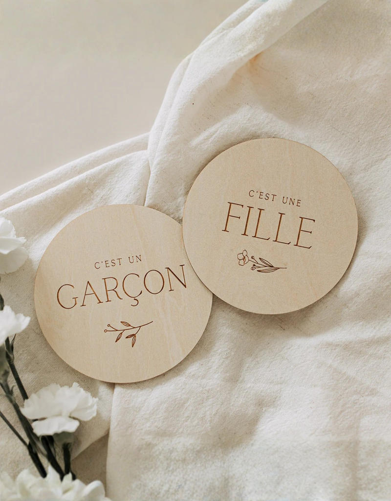 Pastille de bois recto verso pour révélation du genre - Le petit tableau noir | Veille sur toi