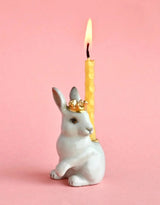 Porte-bougie en porcelaine fine et peint à la main - Lapin blanc royal - Camp Hollow