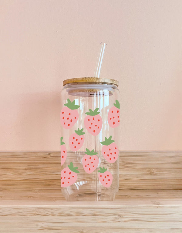 Verre boho avec paille - Champ de fraises - Mömy