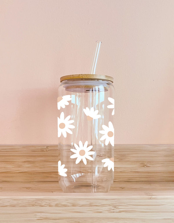 Verre boho avec paille - Fleurs d'été - Mömy