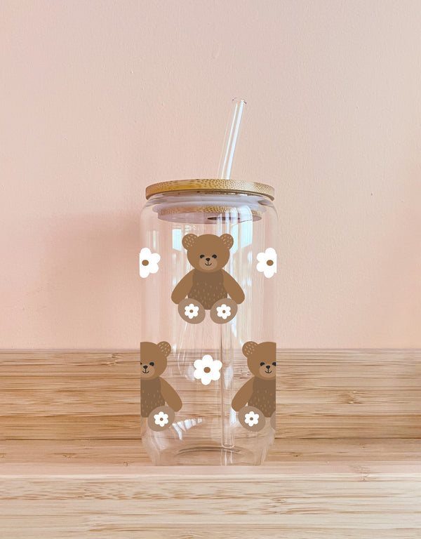 Verre boho avec paille - Teddy bear - Mömy