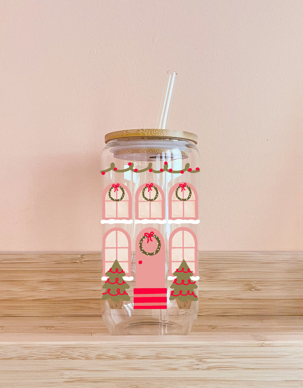 Verre boho avec paille de Noël - Façade festive - Mömy