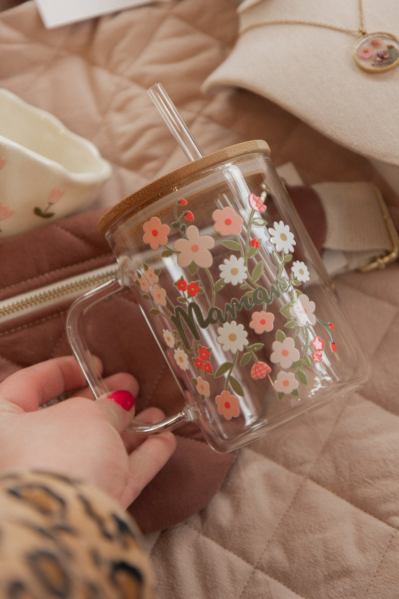 Boho mug with straw - Maman bloom - Mömy