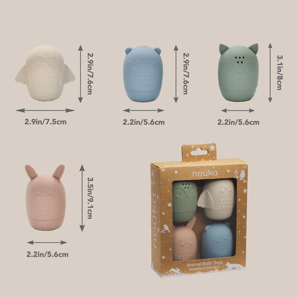 Jouet de bain animaux en silicone - Rose/Sable/Feuille/Bleu - Noüka