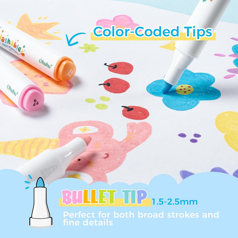 Set of 24 washable acrylic markers with storage bag - Ohuhu